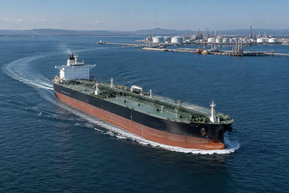 Vessel underway near a maritime terminal